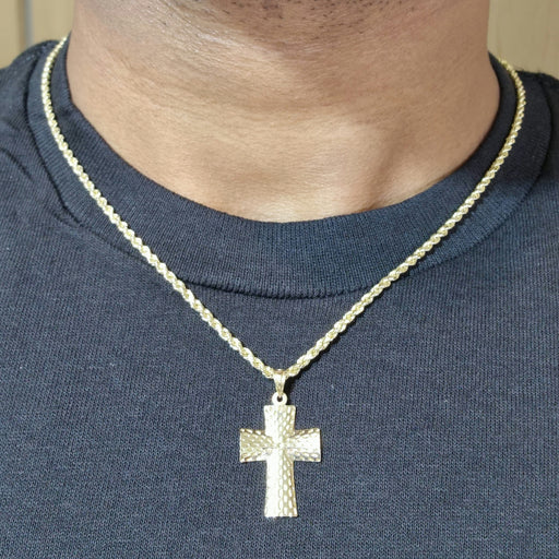 14kt Small Reversible Cross Necklace with 14kt Rope Chain