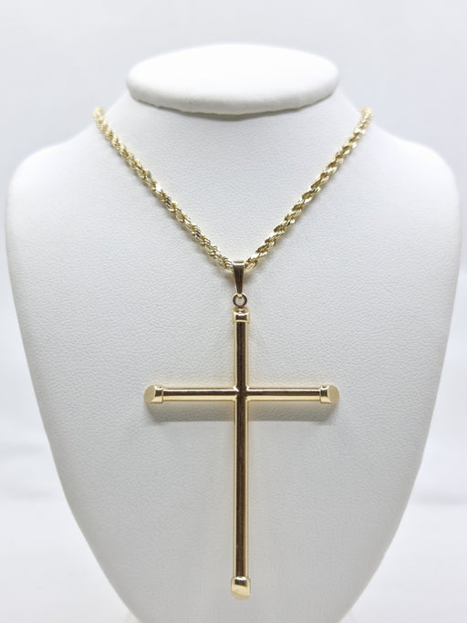 14kt Large Cross Classic Necklace Woman with 14kt Rope Chain