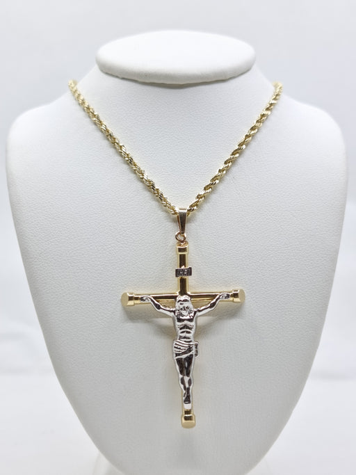 14kt Small Cross Crucifix Necklace Woman with Rope Chain
