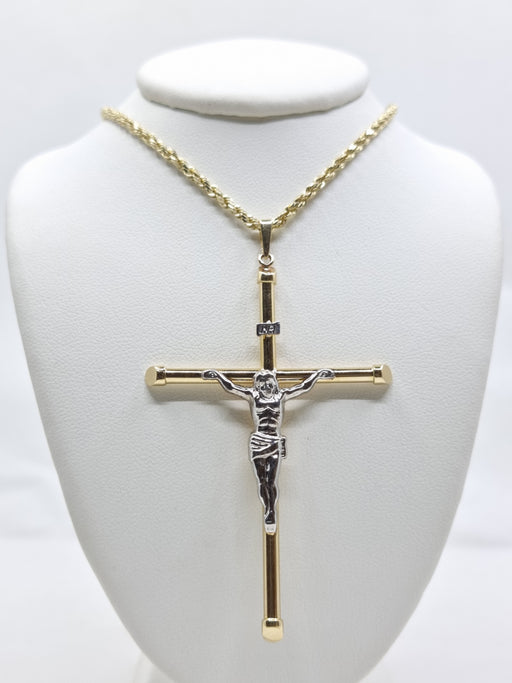 14kt Large Cross Crucifix Necklace Woman with Rope Chain