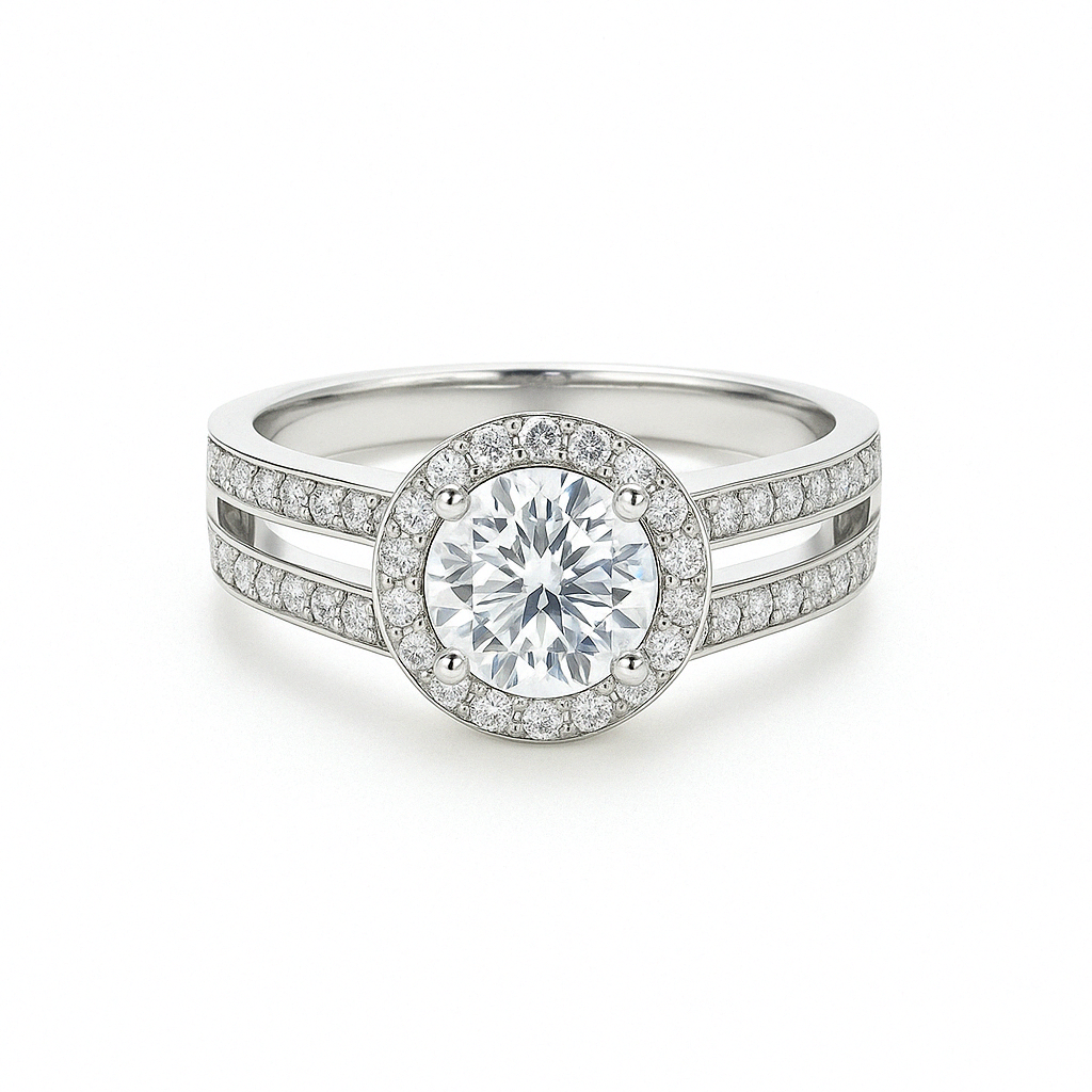 Split Band Fancy Lab Grown Diamond Engagement Ring 1.00CTW set in 14K Gold