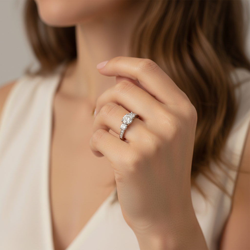 Lab Grown Diamond Fancy Three Stone Engagement Ring in 14K Gold 1.80CTW