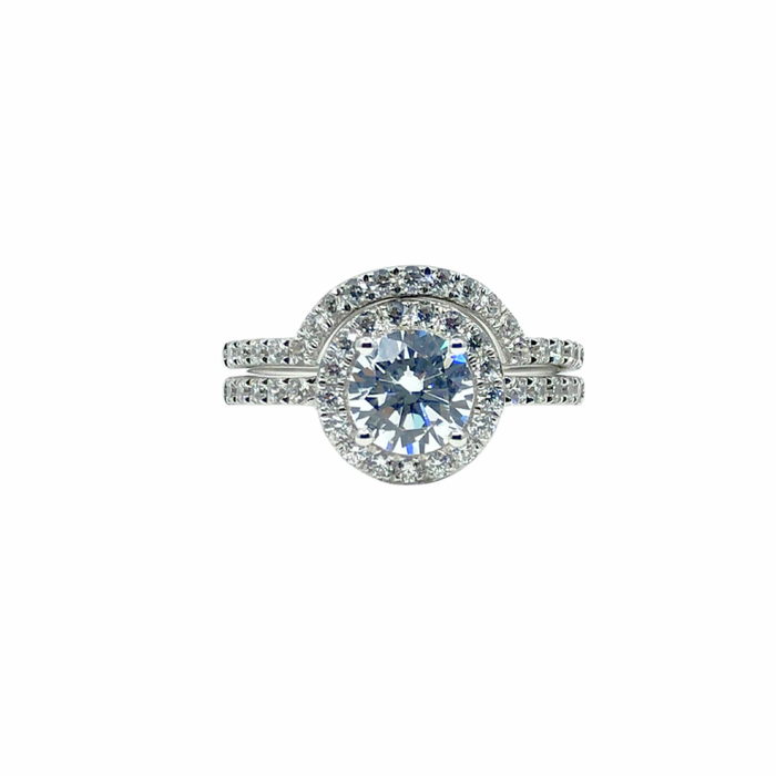 Fancy Halo Diamond Engagement Ring with matching band 1.00cttw in 14K Gold