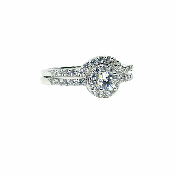 Fancy Halo Diamond Engagement Ring with matching band 1.00cttw in 14K Gold