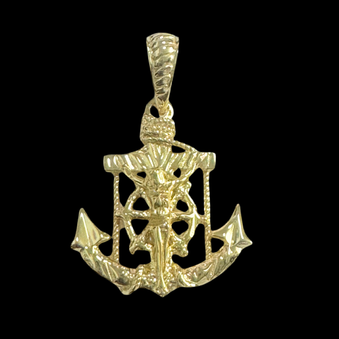 14k Gold Anchor with Crucifix Pendant 1.25"