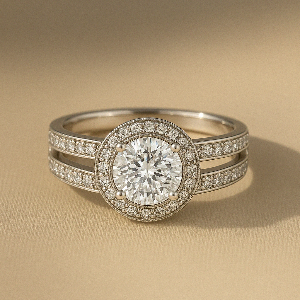 Split Band Fancy Lab Grown Diamond Engagement Ring 1.00CTW set in 14K Gold