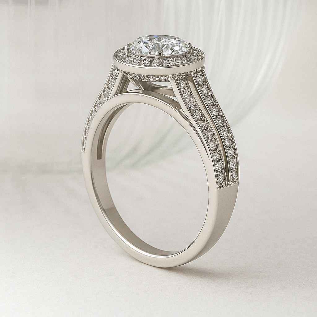 Split Band Fancy Lab Grown Diamond Engagement Ring 1.00CTW set in 14K Gold