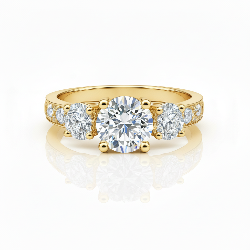 Lab Grown Diamond Fancy Three Stone Engagement Ring in 14K Gold 1.80CTW