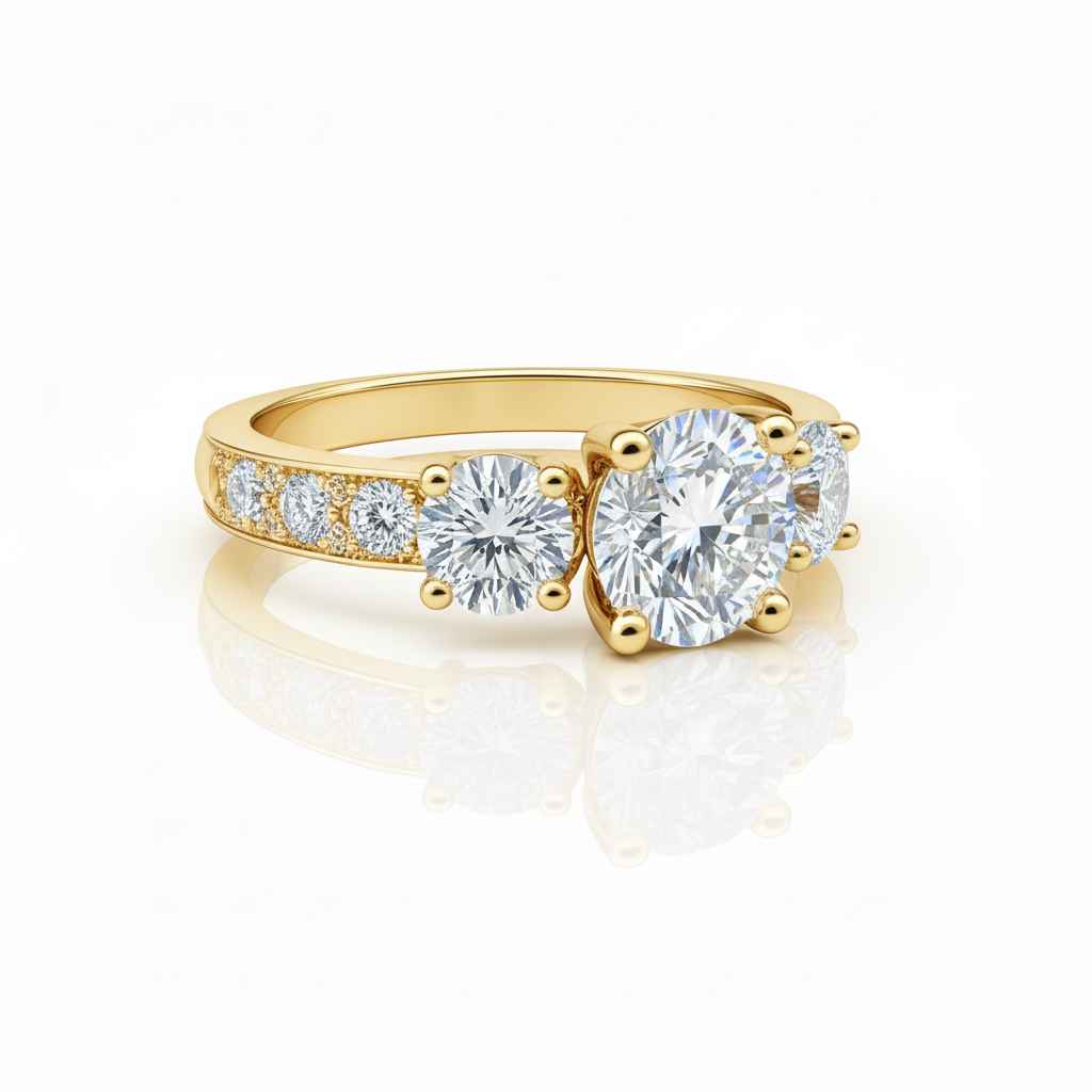 Lab Grown Diamond Fancy Three Stone Engagement Ring in 14K Gold 1.80CTW