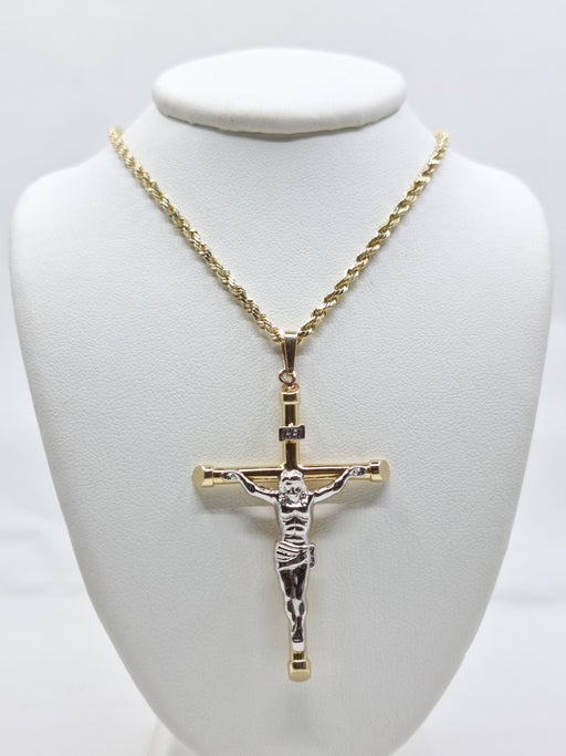 14k Small Cross Crucifix Pendant TwoTone