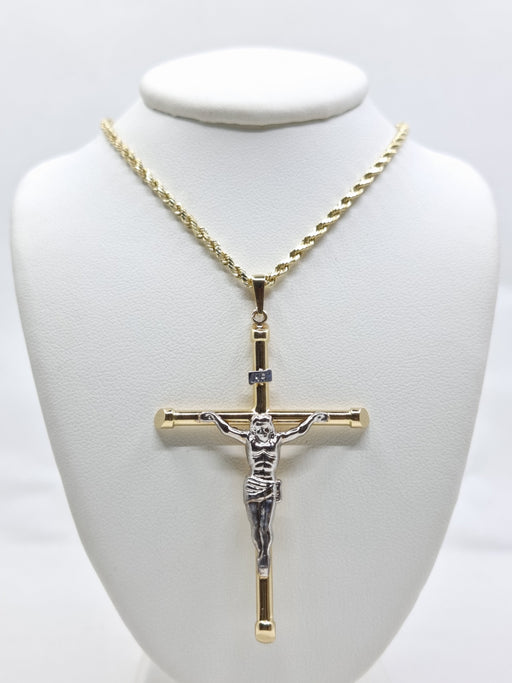 14k Medium Cross Crucifix Pendant TwoTone