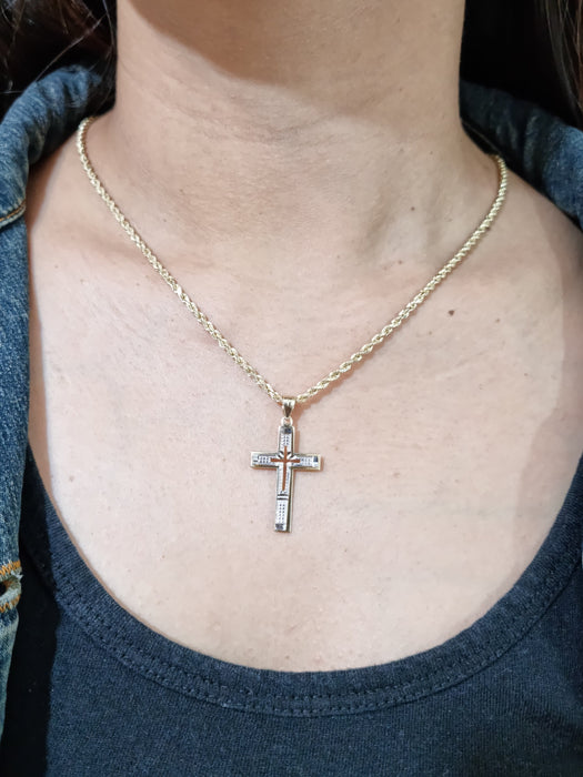 14k 2Tone CutOut Cross Pendant for Woman