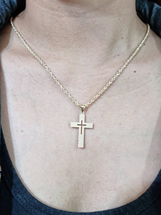 14k 2Tone CutOut Cross Pendant for Woman