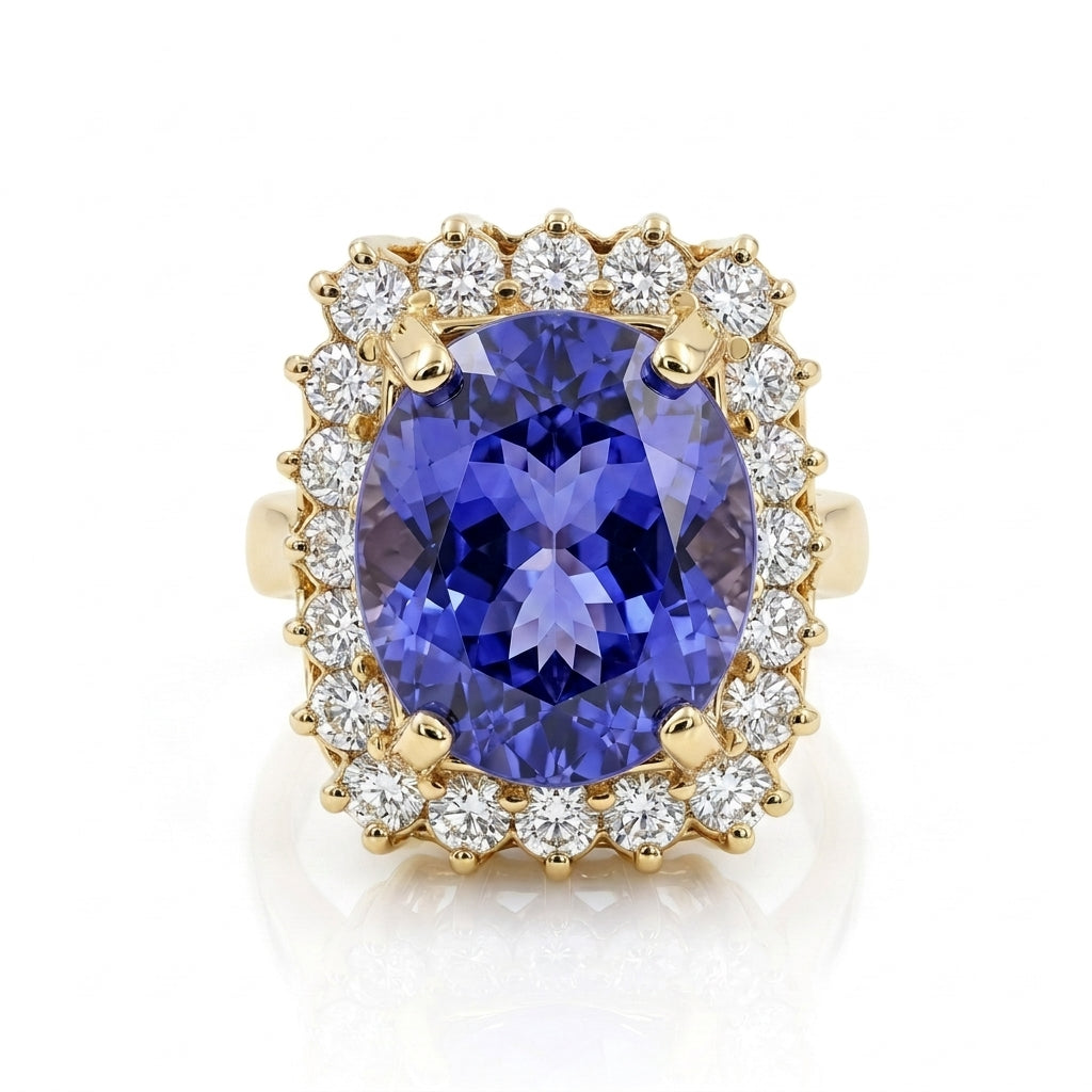 Tanzanite 18.20ct tw Ring with  2.50ct Diamonds in 14kt Gold