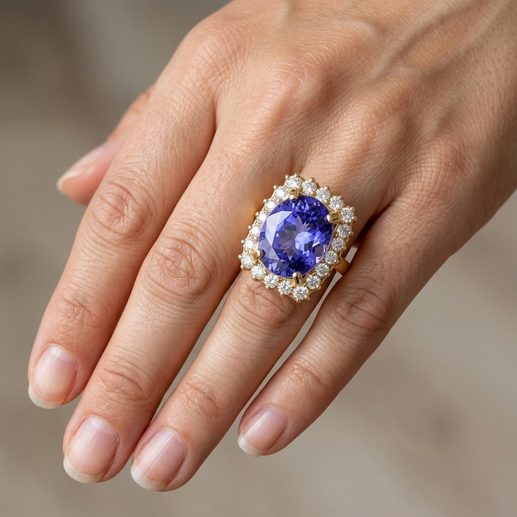 Tanzanite 18.20ct tw Ring with  2.50ct Diamonds in 14kt Gold