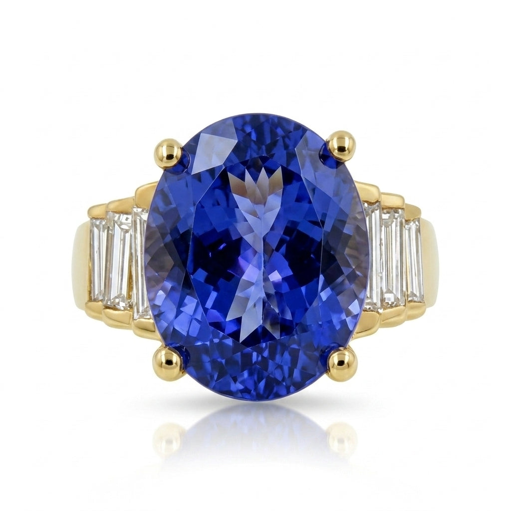 Tanzanite 7.01ct tw Ring with 0.70 Diamonds in 14kt Gold