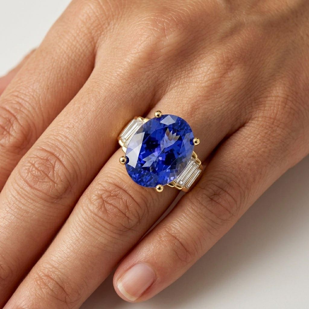 Tanzanite 7.01ct tw Ring with 0.70 Diamonds in 14kt Gold