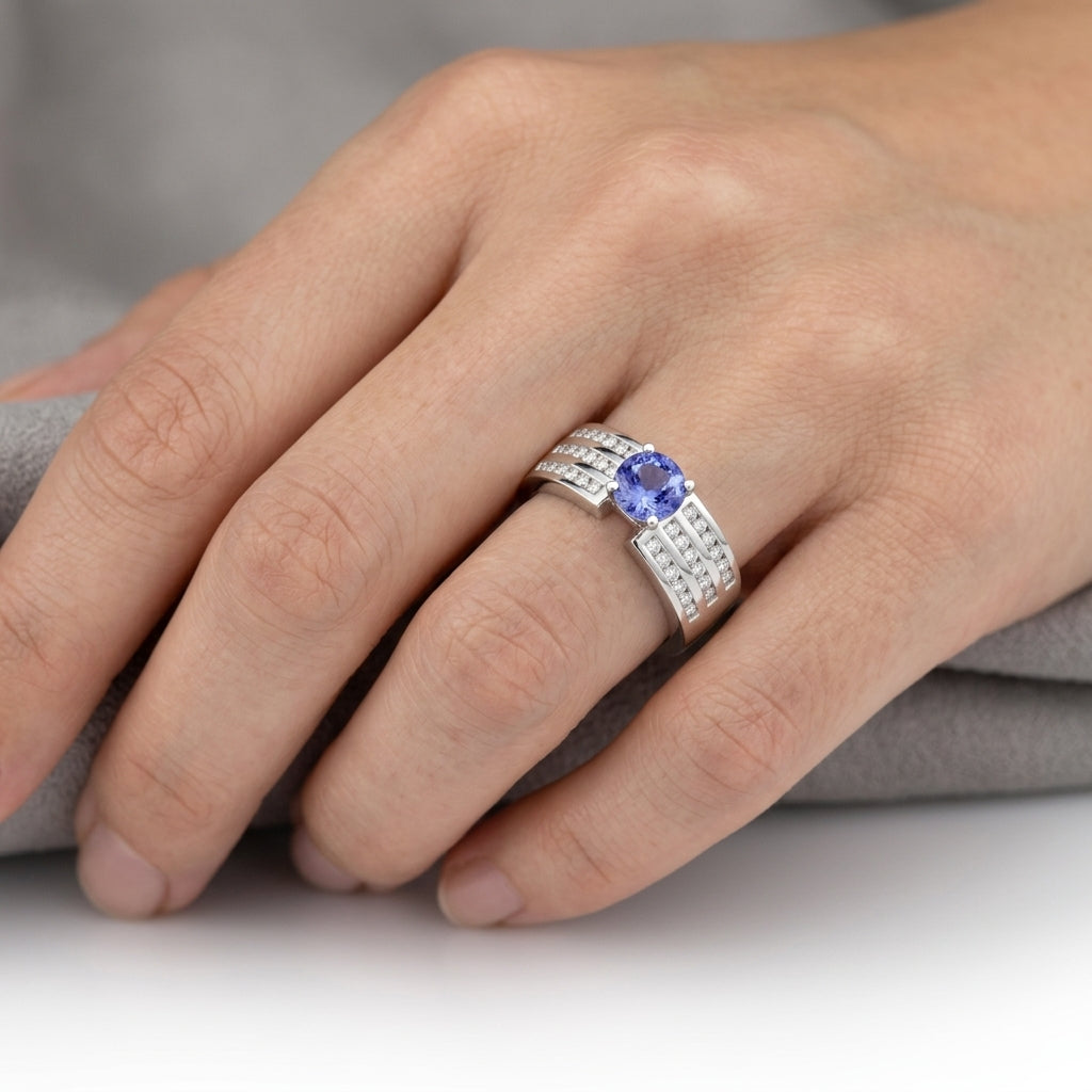 Tanzanite 0.80 ct tw Ring with 0.60 ct tw Diamonds in 14kt Gold