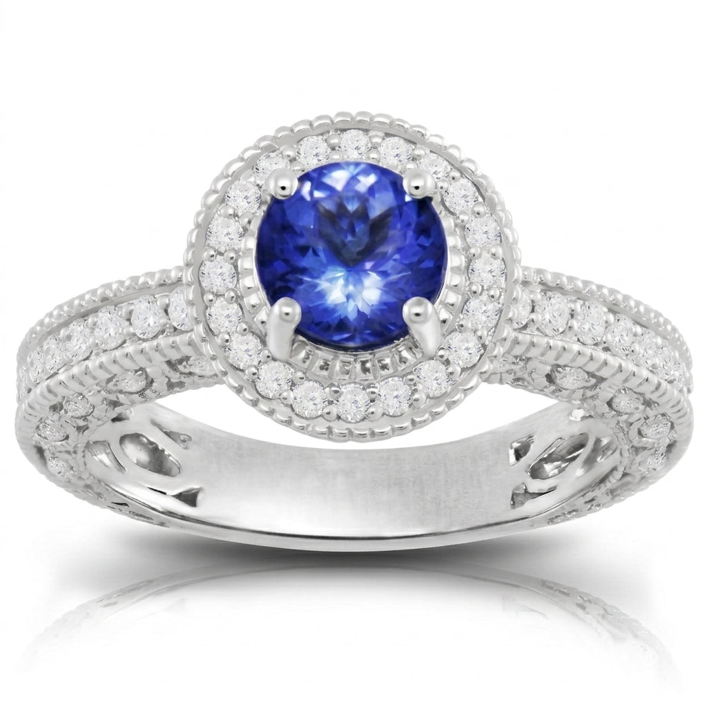 Tanzanite 0.85 ct tw Ring with 0.45 ct tw Diamonds & 14kt Gold