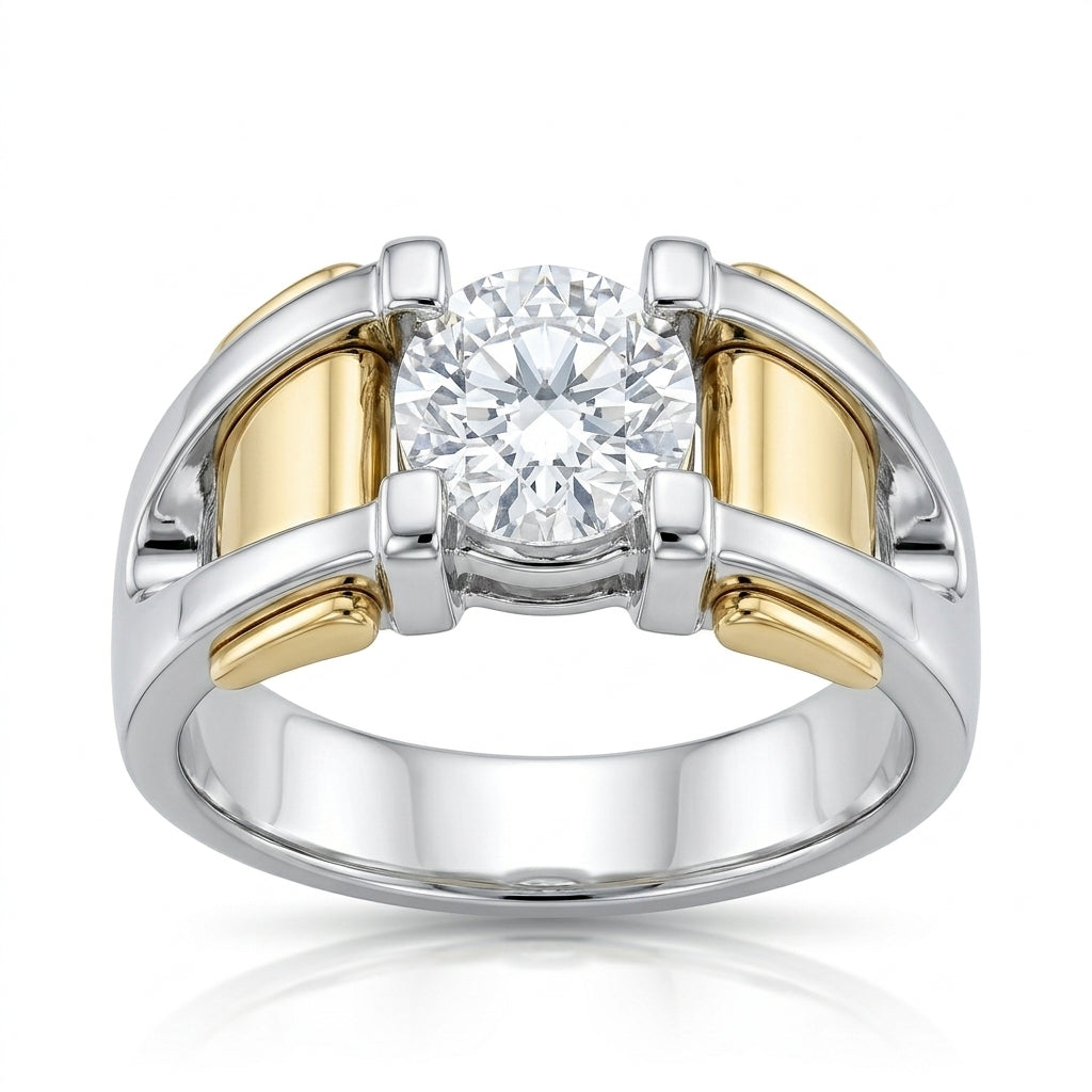 Men's Solitaire Diamond Ring 1.04 ct tw 14kt Gold Yellow & White Gold
