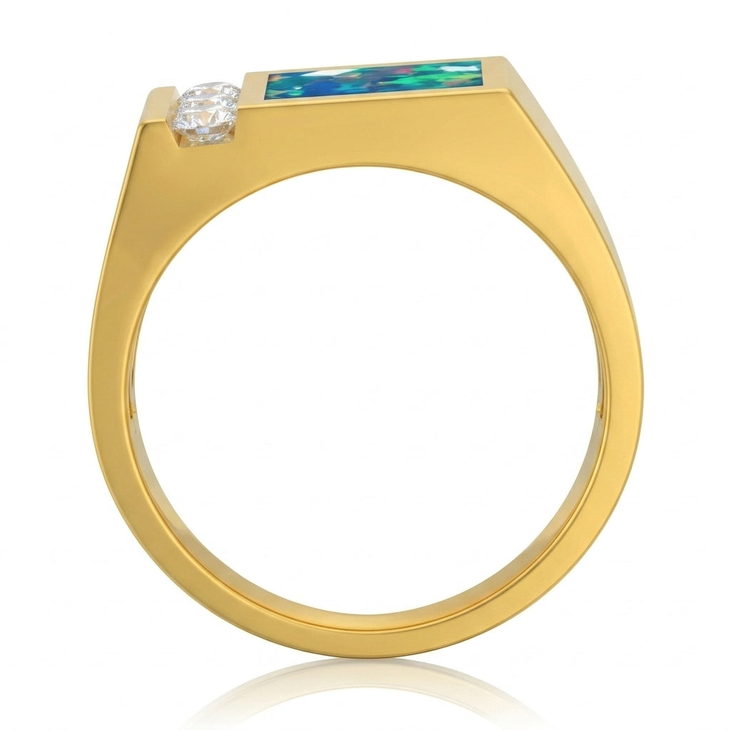 Men's Inlay Opal and Diamond Ring 0.50ct tw 14kt Gold