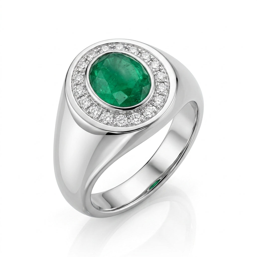 Men's Ring Emerald 0.80ct and Diamond Ring 0.20ct tw 14kt Gold