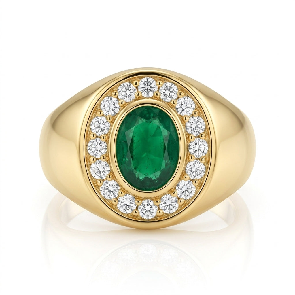 Men's Ring Emerald 0.80ct and Diamond Ring 0.20ct tw 14kt Gold