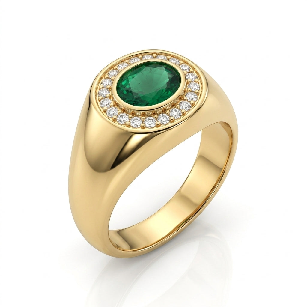 Men's Ring Emerald 0.80ct and Diamond Ring 0.20ct tw 14kt Gold