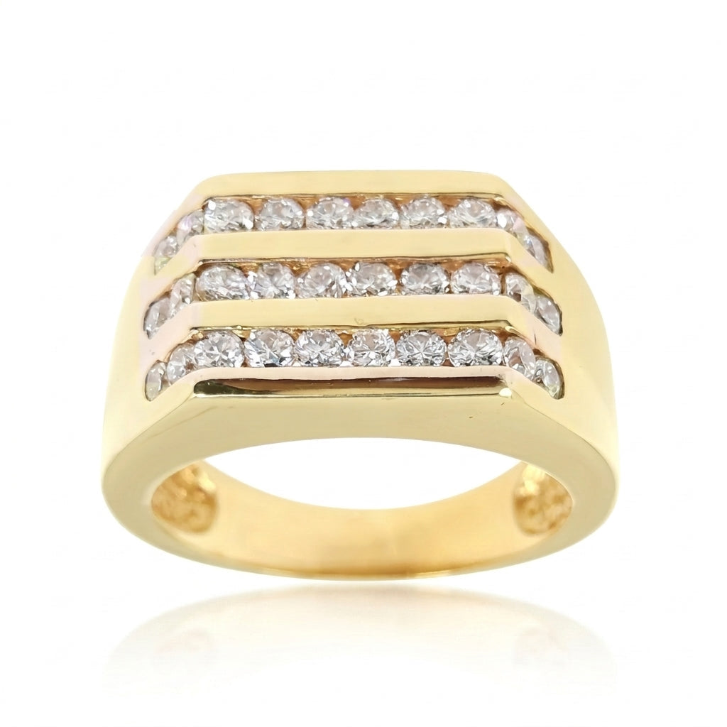 Men's Three Row Diamond Ring 1.75 ct tw 14kt Gold