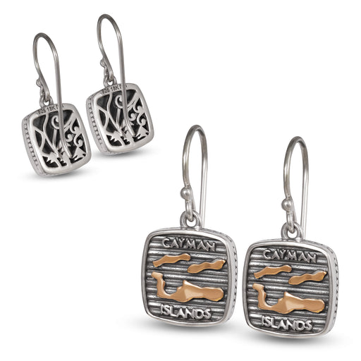 Cayman Map Earring Handcrafted in 18k Gold and Sterling Silver