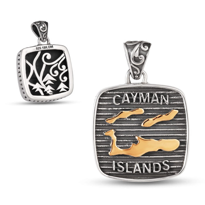 Cayman Map Pendant Handcrafted in 18kt Gold and Sterling Silver