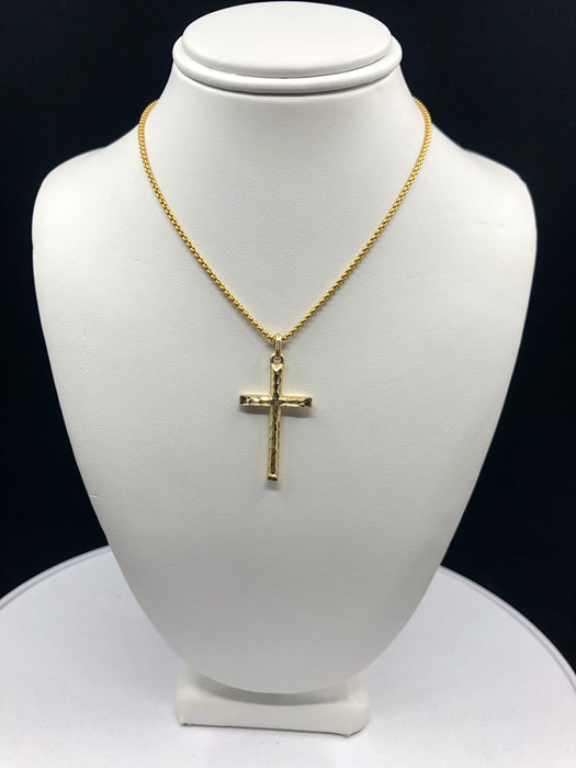 14k Medium Cross Diamond Cut Pendant