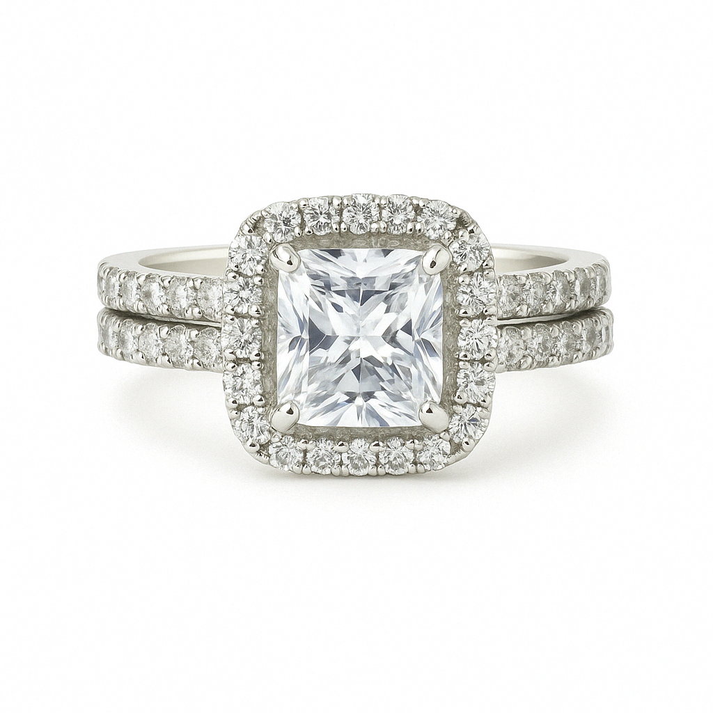 Princess Lab Grown Diamond Ring 2.65CTW in 14K Gold with matching band