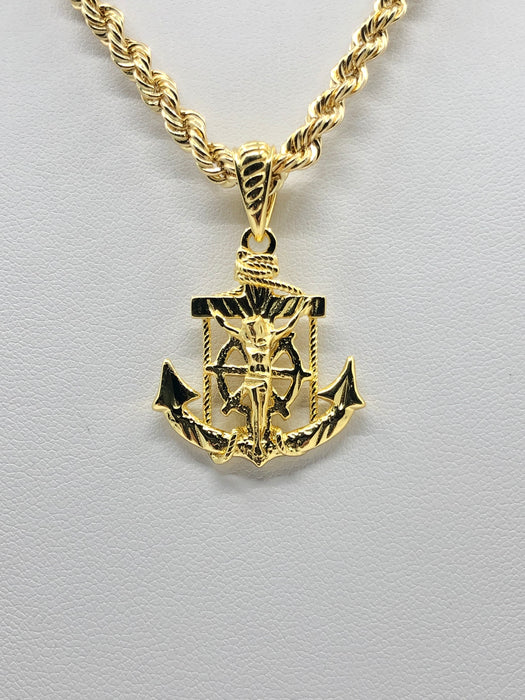 14k Gold Anchor with Crucifix Pendant 1.25"