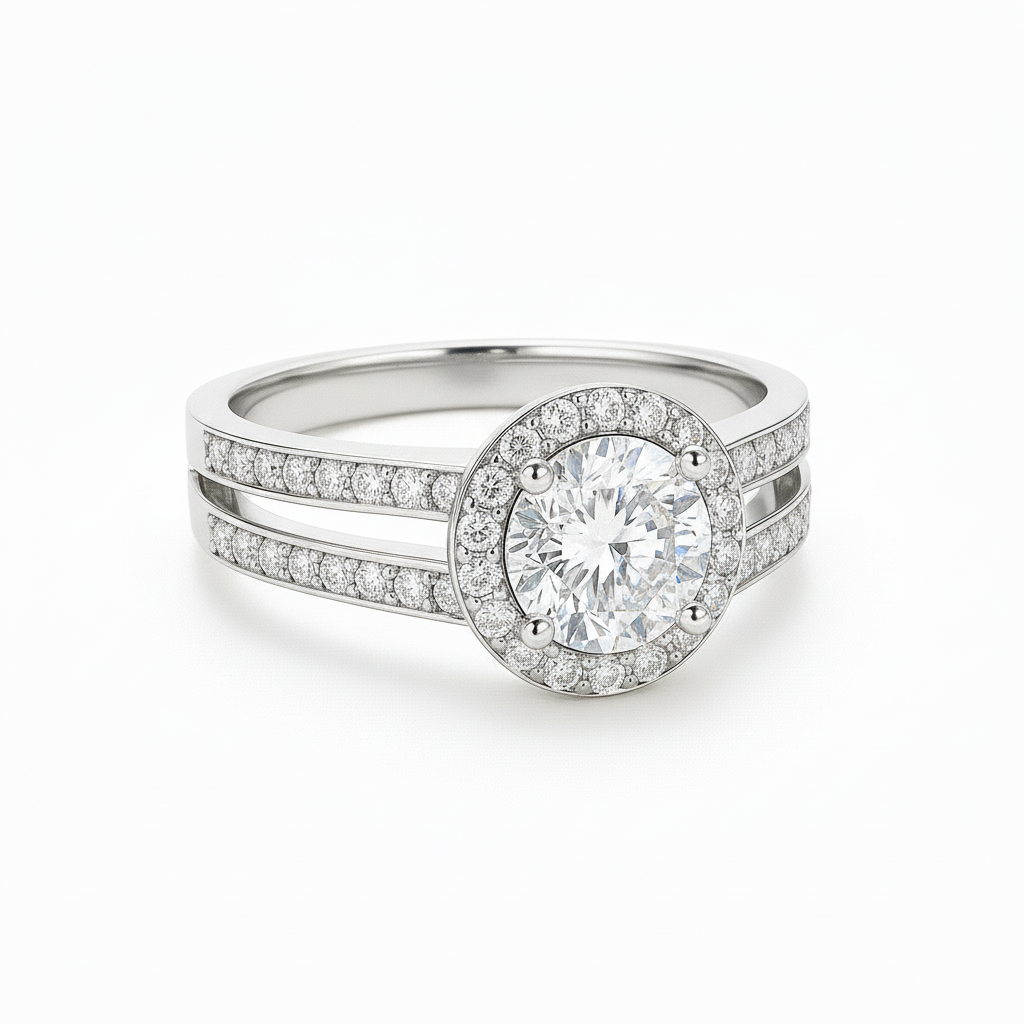 Split Band Fancy Lab Grown Diamond Engagement Ring 1.00CTW set in 14K Gold