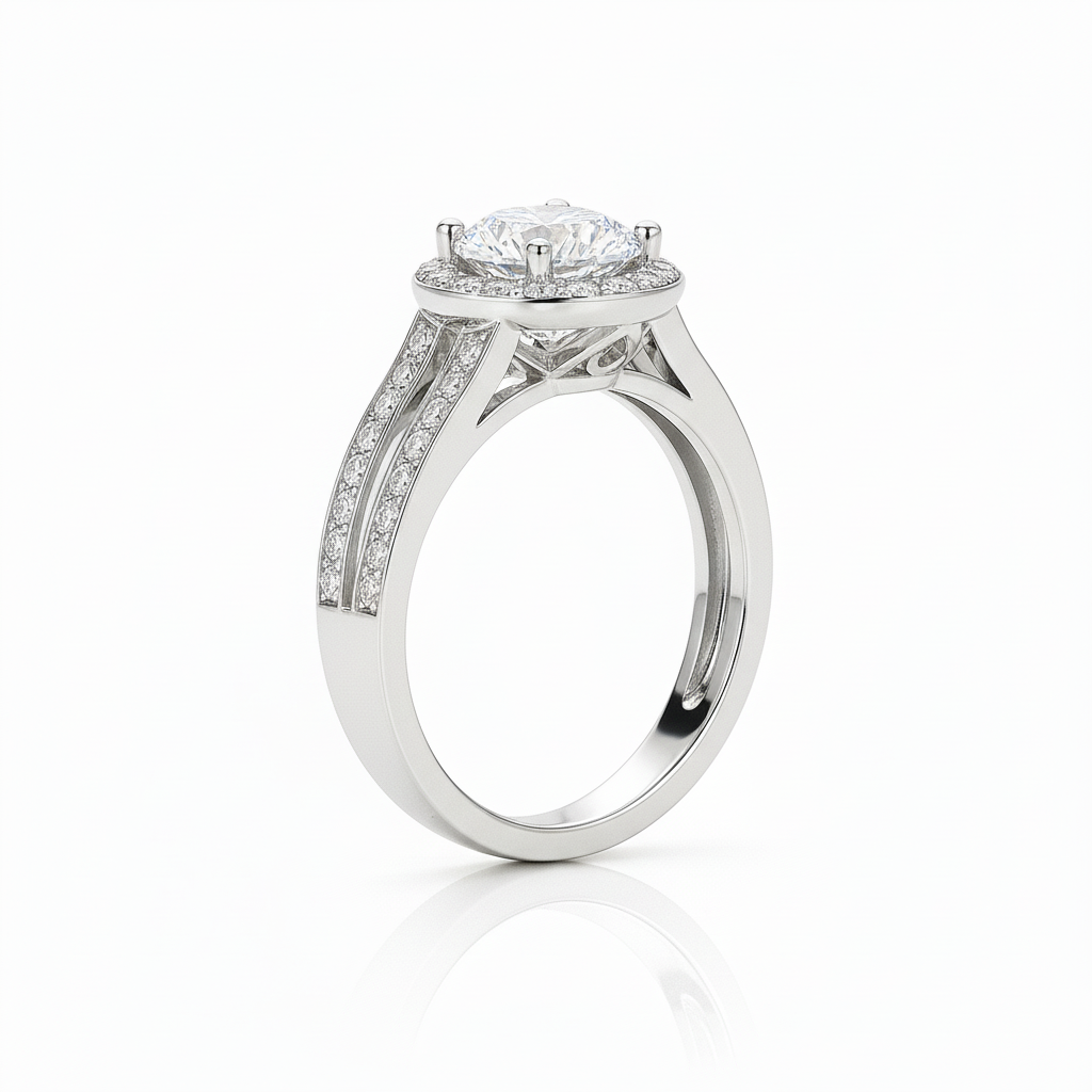 Split Band Fancy Lab Grown Diamond Engagement Ring 1.00CTW set in 14K Gold