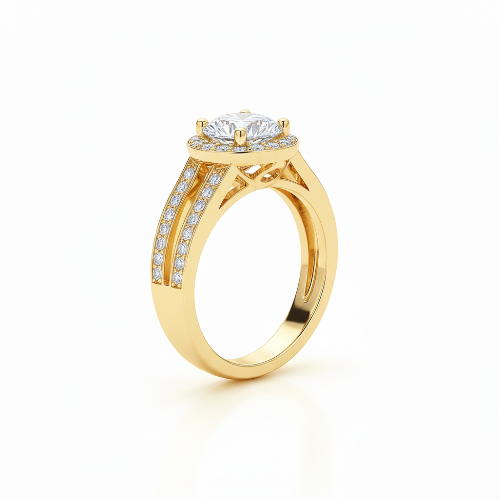 Split Band Fancy Lab Grown Diamond Engagement Ring 1.00CTW set in 14K Gold