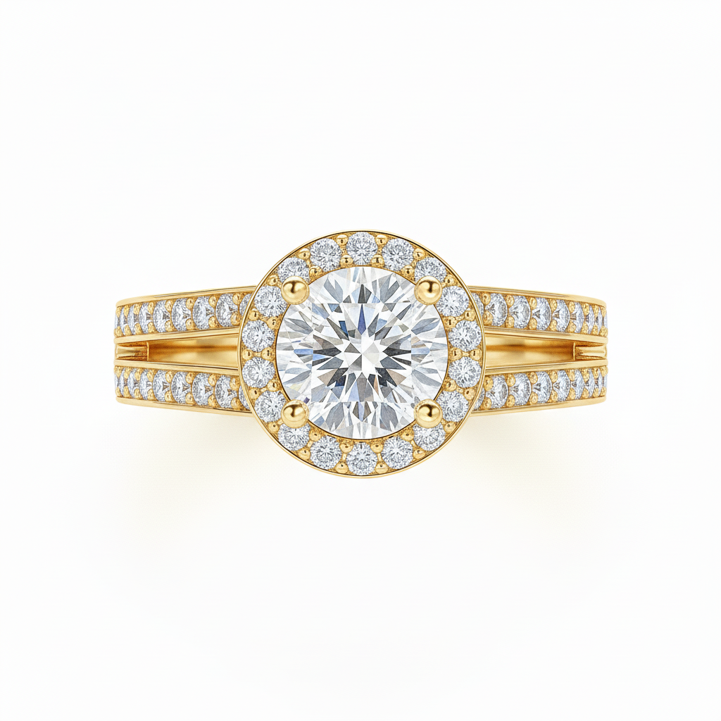 Split Band Fancy Lab Grown Diamond Engagement Ring 1.00CTW set in 14K Gold
