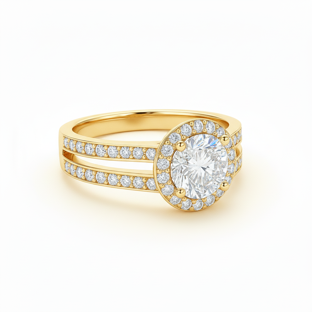 Split Band Fancy Lab Grown Diamond Engagement Ring 1.00CTW set in 14K Gold