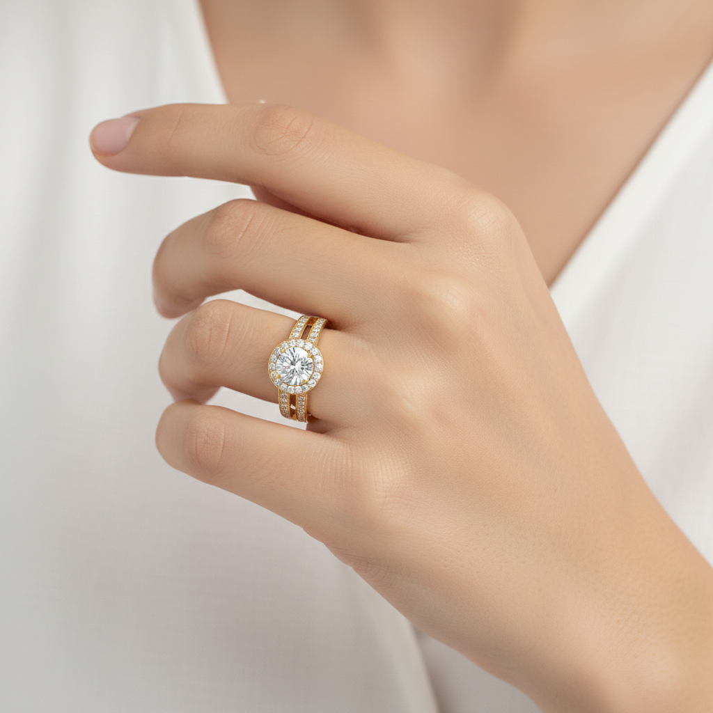 Split Band Fancy Lab Grown Diamond Engagement Ring 1.00CTW set in 14K Gold