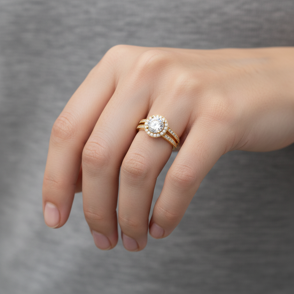 Split Band Fancy Lab Grown Diamond Engagement Ring 1.00CTW set in 14K Gold