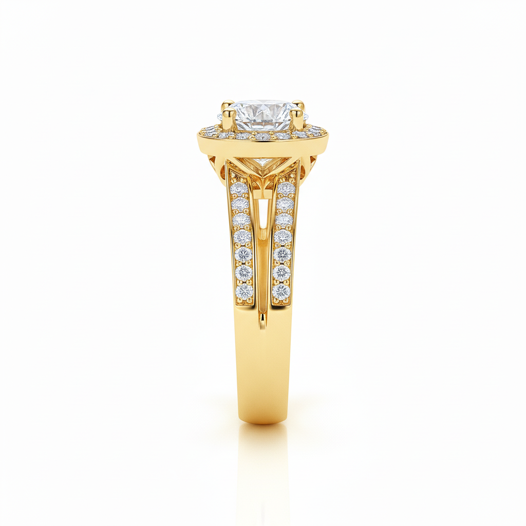 Split Band Fancy Lab Grown Diamond Engagement Ring 1.00CTW set in 14K Gold