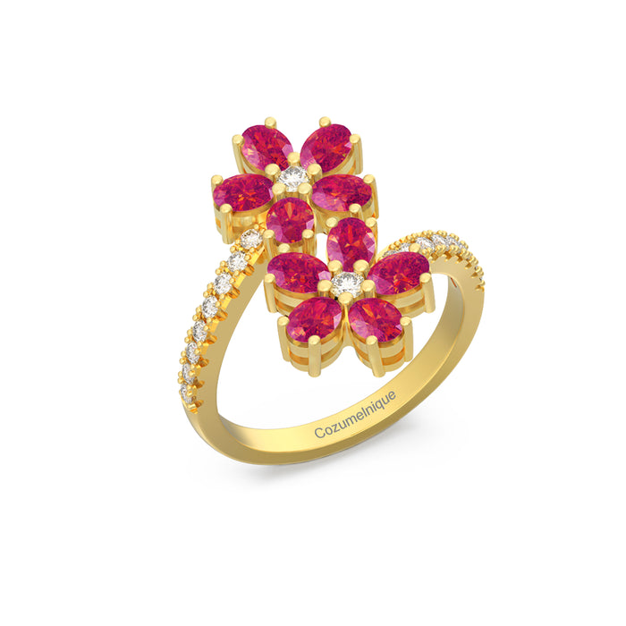 "Twin Flowers" Ring with 2.25ct Pink Rose