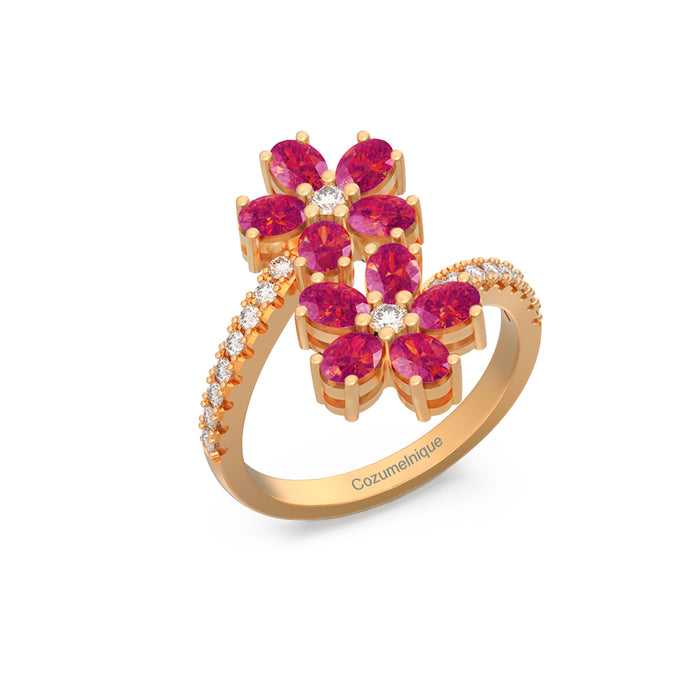 "Twin Flowers" Ring with 2.25ct Pink Rose