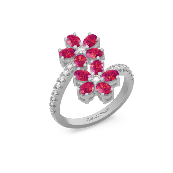 "Twin Flowers" Ring with 2.25ct Pink Rose