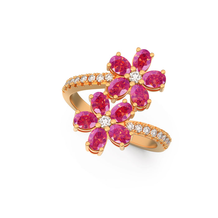 "Twin Flowers" Ring with 2.25ct Pink Rose