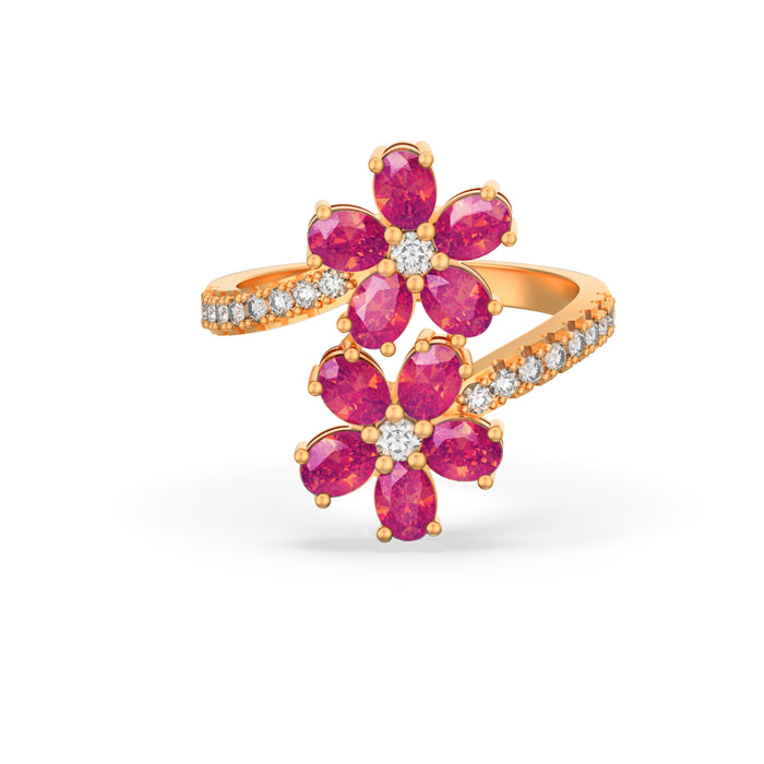 "Twin Flowers" Ring with 2.25ct Pink Rose