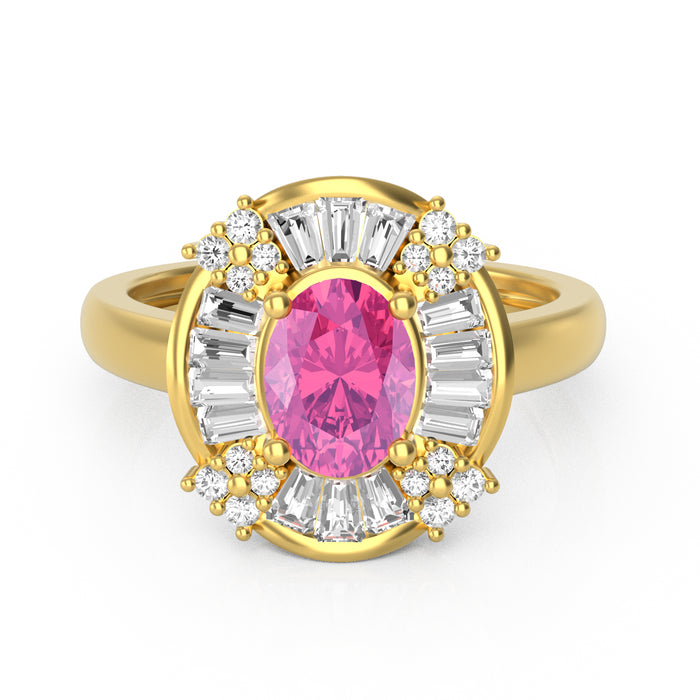 “Baugette" Ring with 1.36ct Pink Rose