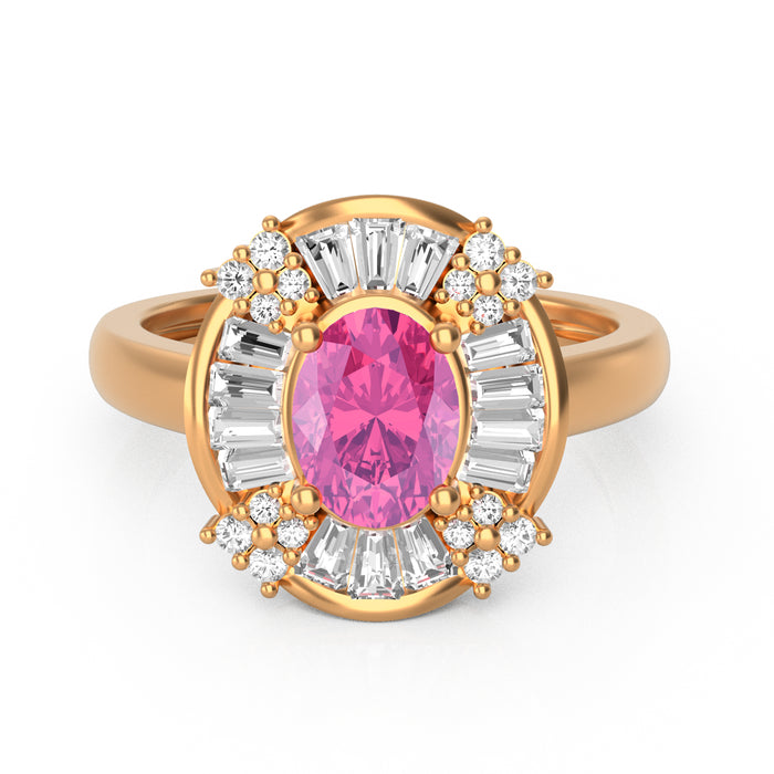 “Baugette" Ring with 1.36ct Pink Rose