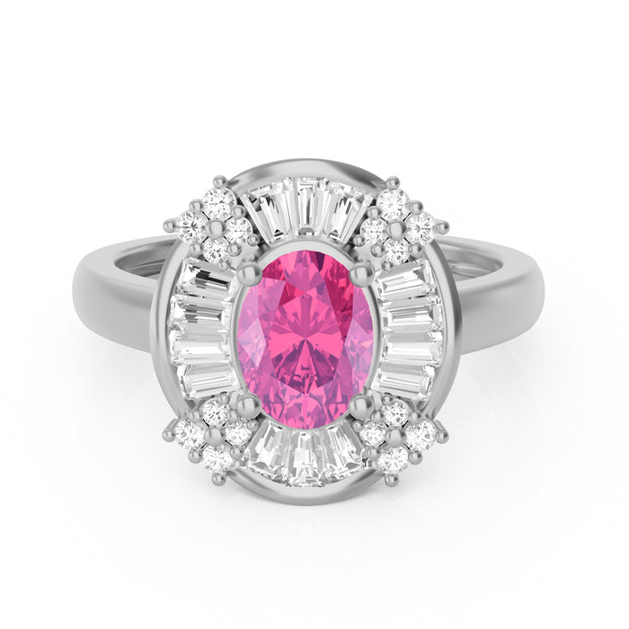 “Baugette" Ring with 1.36ct Pink Rose